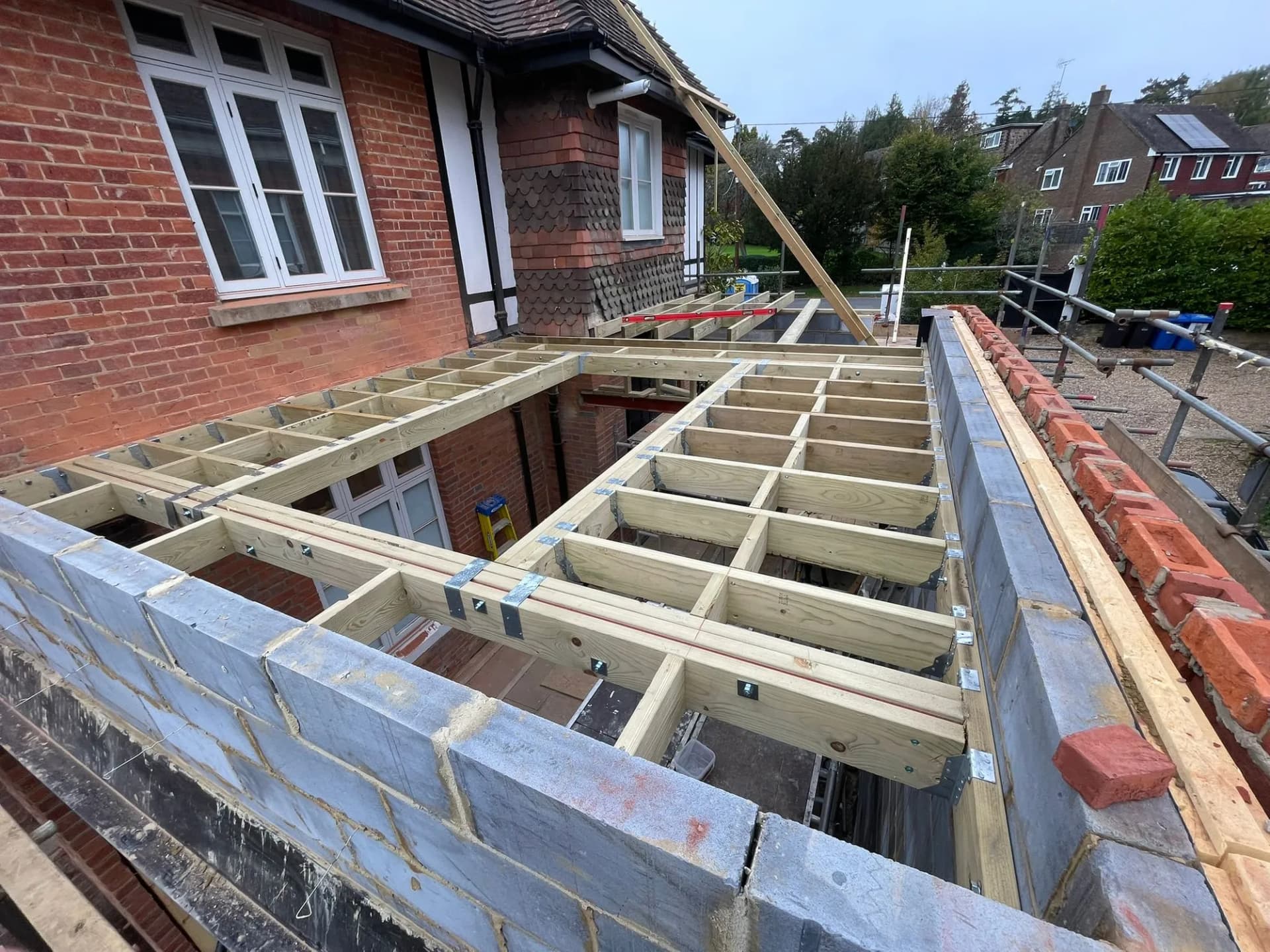 First-fix timber framing on a Capstone extension project